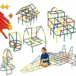 hinik Straws Building Blocks Toy Game100pcs, (50 Straw+50 Connector ) (Multicolor) image 5