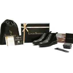 louis stitch Italian Leather Black High Ankle Chukka Boots for Men (WBNDCKVS_JB) Boots For Men image 3