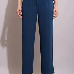 sqew Women Loose Fit Dark Blue Lycra Blend Trousers-picture-24