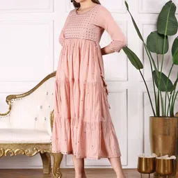 ishin Solid Pure Cotton Stitched Flared/A-line Gown image 3