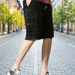 pitzz Solid Men Black Cargo Shorts image 2
