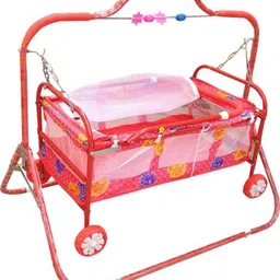 Baby Jhula Swing Cradle Bassinet Trolley for Baby New Born Cradle Bassinet with Mosquito Net Umbrella and Wheel Cot-image-26