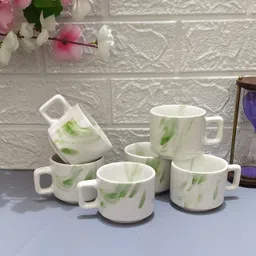 maalaxmi store Pack of 6 Ceramic TEA CUP SET WITH GREEN DESIHN HOTEL image 4
