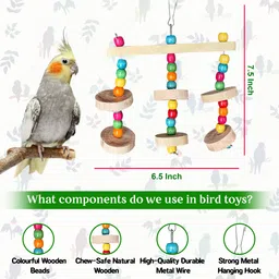 congo natural parrot treat Set of 3 Colored Ladder, Hanging Spiral and Chew Toy Combo Pack Wooden Chew Toy, Training Aid For Bird image 4