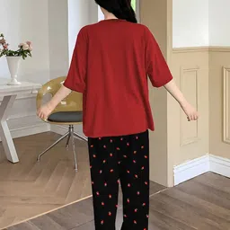 kshs Women Top & Pyjama Set Red, Black Printed image 2