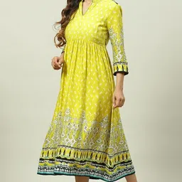 biba Women Fit and Flare Yellow Midi/Calf Length Dress image 2