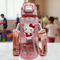 organzee Hello Kitty Sipper Bottle –Adorable BPA-Free Straw with Strap Leakproof Kids 750 ml Water Bottle image 1