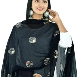 youthquake Chiffon Embellished Black Women Dupatta image 1