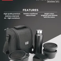 classic essentials Supreme Microwave Safe Set of 5 with Bottle|Bag & Cutlery 5 Containers Lunch Box image 5