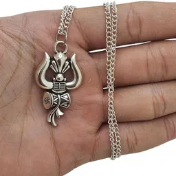 kuttumb gems & jewels Mahadev Locket OM Shiv VinaashKari Shakti Kavach Shiv Trishul Damru Rudraksh Silver Brass, Alloy Locket image 3