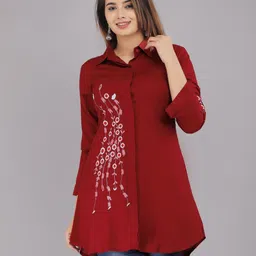 aashee Myorica Casual Maroon Women Regular Fit Embroidered Spread Collar Casual Shirt-picture-27