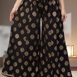 fambee Women Flared Black Viscose Rayon Trousers-picture-22