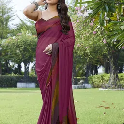 mirchi fashion Printed, Striped Leheria Chiffon, Georgette Saree image 1