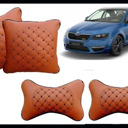 peeps store Beige Leatherite Car Pillow Cushion for Skoda-picture-19