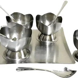 dynore Set of 9 Dessert combo gifting set - 1 Tray, 4 cups, 4 spoons, Cup Serving Set-picture-35