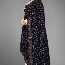 s variety Velvet Embroidered, Embellished Black Women Dupatta image 4
