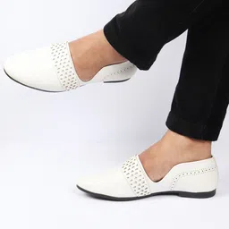 fausto Laser Cut Design Side Open Broad Feet Ethnic Party Shoes Mojaris For Men image 5