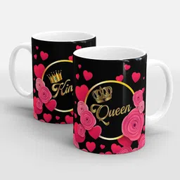 gift4you King Queen" Printed Couple Cup, Coffee/Tea Cup set Ideal for Husband & Wife,Couple,Lovers Ceramic Coffee Mug-picture-26