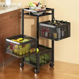 Lakecity Group 3 Tier Roatating Kitchen Trolly Carbon Steel Kitchen Trolley-picture-27