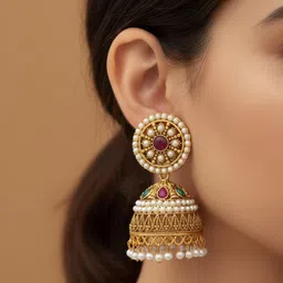 Lunexa Traditional Ethnic studded Gold Plated Big Oxxidize For Gils Beads, Cubic Zirconia Alloy, Glass Earring Set, Jhumki Earring, Stud Earring, Drops & Danglers image 2