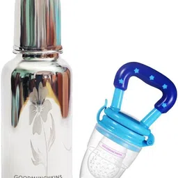 Stainless Steel Feeding Bottle 220ml -Silicon Fruit Feeder Teether and Feeder-image-0