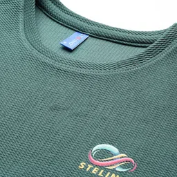 stelino Men Self Design Round Neck Cotton Blend Green T-Shirt image 2