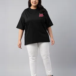 juneberry Plus Size Women Graphic Print Round Neck Pure Cotton Black T-Shirt image 4