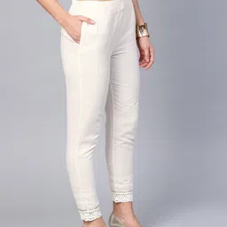juniper Women Slim Fit White Cotton Blend Trousers image 4