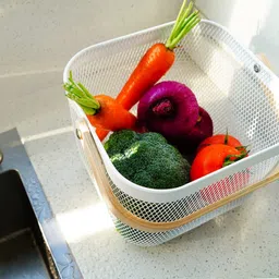 goldfinch Steel Steel Metal Mesh Baskets for Storage with wooden handle Storage Basket image 4