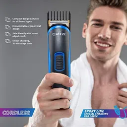 wurze New WZ-1903B Rechargeable Cordless Beard & Hair Trimmer | Hypoallergenic Groomer for Men | Skin Friendly Titanium & Special Stainless Steel Blades | Including One Adjustable Comb | USB Charging | Trimmer 30 min Runtime 5 Length Settings image 2