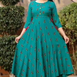 Women Floral Print Viscose Rayon Anarkali Kurta-image-54