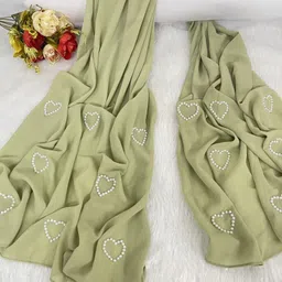 qalb luxuria Self Design Georgette Women Green Stole image 4