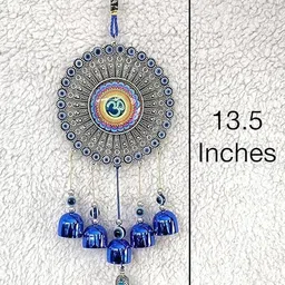 unibuyzone Decorative Om Evil Eye Wall Hanging with Bells & Tassel Aluminium Windchime image 2