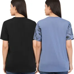 shaun Pack of 2 Women Self Design Round Neck Cotton Blend Multicolor T-Shirt-picture-20