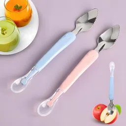 joyfills Baby Fruit Spoon 2 in 1 Multifunction Baby Feeding Fruit Spoon for Kids/Toldder- Slicone image 2