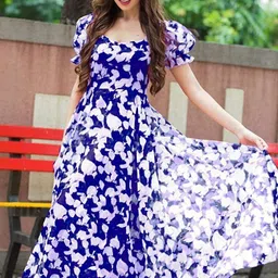 iethniya Printed Georgette Stitched Flared/A-line Gown image 4