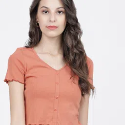 tokyo talkies Casual Regular Sleeves Striped Women Orange Top-picture-39