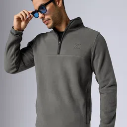 XYXX Men Regular Fit Solid Grey IntelliLuxe Jet-Setter Half-Zip Sweatshirt image 2