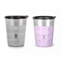 Vaya Grey & Purple Textured Stainless Steel Matte Mugs Set of Cups and Mugs-image-2
