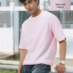 Urbano Fashion Men Cotton Textured Round Neck Oversized Half Sleeve T-Shirt-picture-21