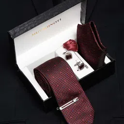 MUTAQINOTI Men Checkered Rosewood Silk Necktie Accessory Gift Set-picture-15