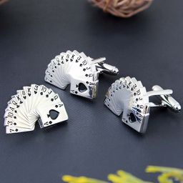 PELUCHE Unisex Silver Toned Rhodium Plated Game of Cards Cufflink & Lapel Pin Gift Set-picture-23