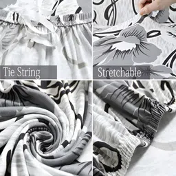 HOKIPO White & Black Printed Elastic Stretchable 4 Seater Sofa Cover With Arms image 3