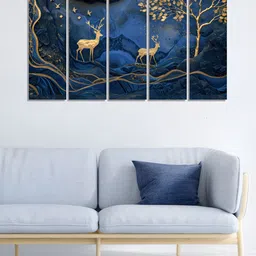 RANDOM Vinyl Blue & Gold-Toned 5 Piece Printed Canvas Wall Paintings image 5