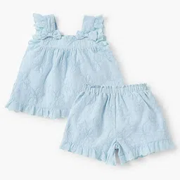 Giggles by Babyshop Girls Self Design Pure Cotton Top With Shorts-image-78