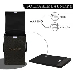 Aura 3Pcs Black & Beige Printed Foldable Laundry Bags With Lid & Handles - 75 L Each image 4