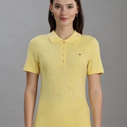 Tommy Hilfiger Women Solid Polo Collar Cotton Slim Fit T-shirt-image-11