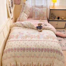 JC HOME Pink & Pink Cartoon Characters Polycotton 3 Piece Double Queen Regular Bedding Set-picture-18