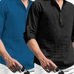 Edin Men Cotton Solid Kurtas image 2