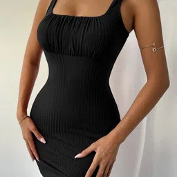 Outzidr Women Self Design Shoulder Straps Bodycon Mini Dress image 3